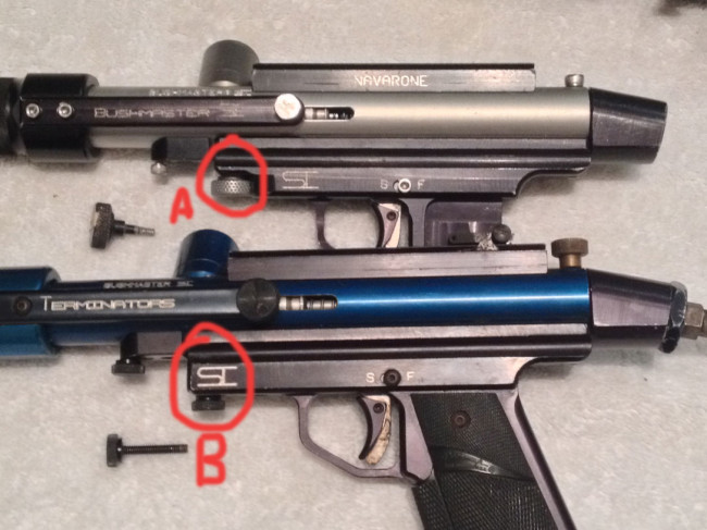 Two bushmasters showing the different screws