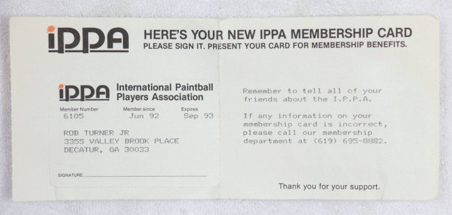 Rob Turner's IPPA card