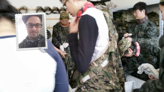 James and co workers getting in uniform.