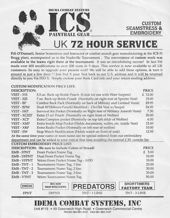 Idema flyer page two on vest customizations