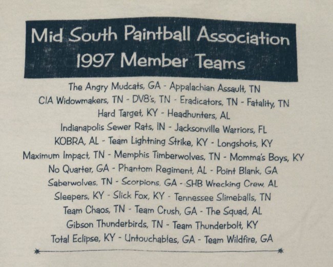 zoom in on back of MSPA 1997 T shirt