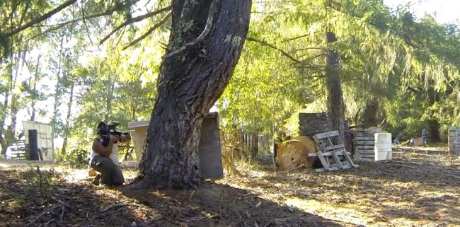 Tim, aka Paintball dot com, holding down the bottom South end of the upper course on Saturday.