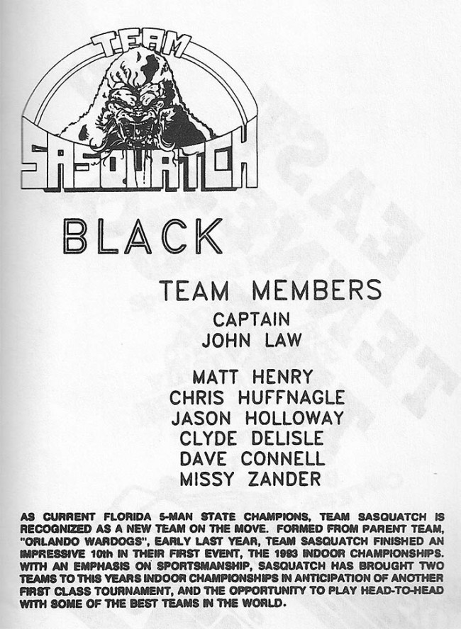 1994 Splat 1 indoor roster for Sasquatch Black