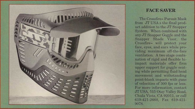 JT Crossfire mask scanned from February 1992 Paintball Sport International