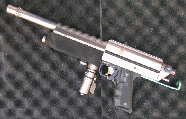 Left side of Rick Cendejas' Nickel plated autococker.
