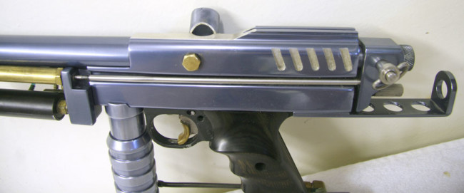 Close up of Left side of this Pacific Paintball cocker.