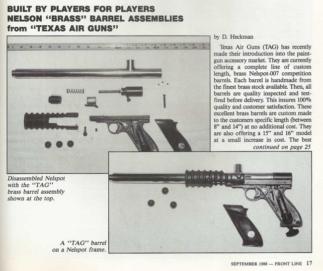 Page one of the Texas Air Guns write up in the September 1988 issue of Frontline.