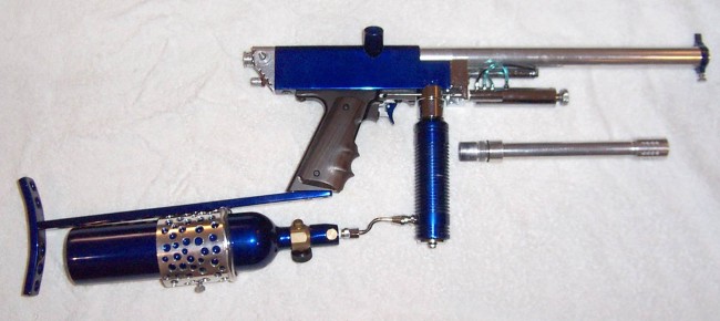 Vu Huangs 1990's Blue Autococker with a 45 Elite frame.