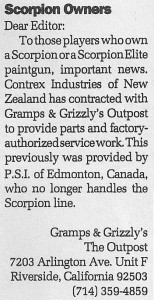 Paintball Magazine November 1992 on Gramps and Grizzly carry PSI products.