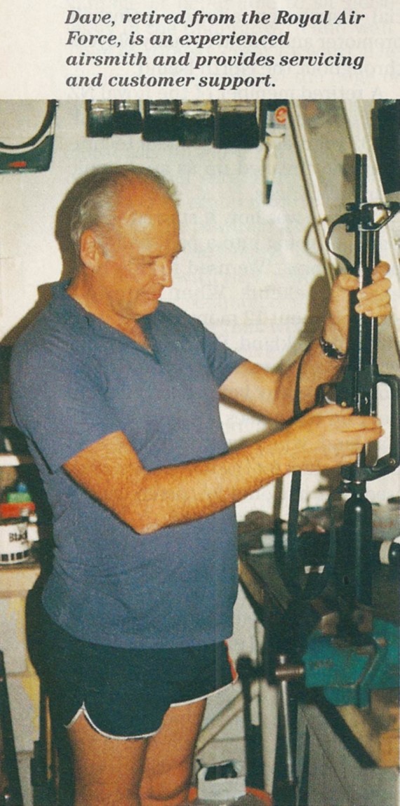 Dave Pellet with a PSI pistol, scanned from 12-90 Paintball Sports Magazine