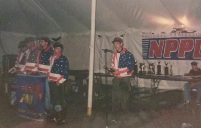 The All American's on stage at the 1994 or 1995 NPPL World Cup.