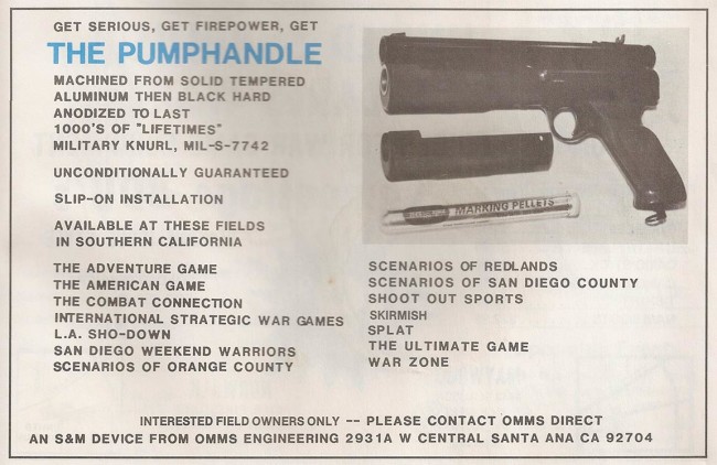 OMMS knurled pump handle pictured in the April 1987 issue of Frontline magazine.