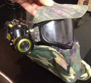 Side view of the mask after a hard day of play with the contour attached.