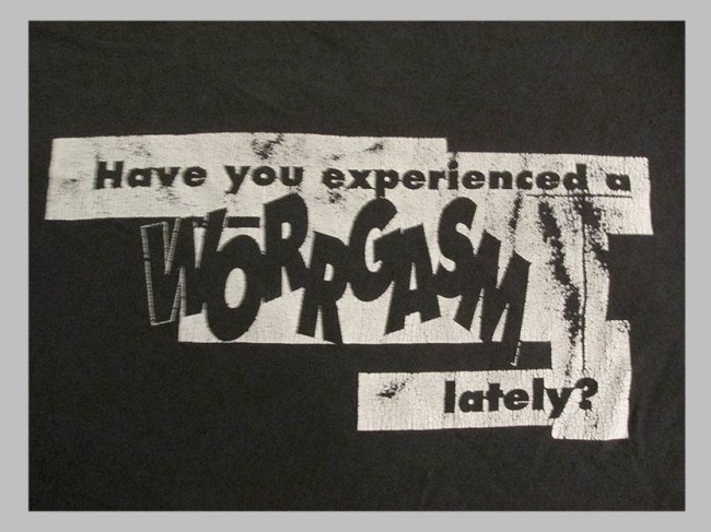 Crop of Worrgasm shirt detail.