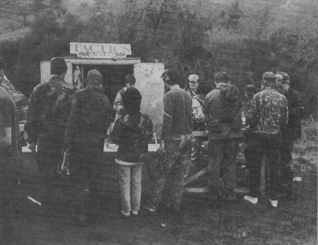 Tactics shed with Joe's painted sign.