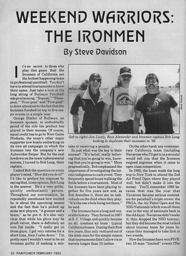 Weekend Warriors: the Ironmen, by Steve Davidson, scanned from Paintcheck 2-1992. Page 1 of 2.
