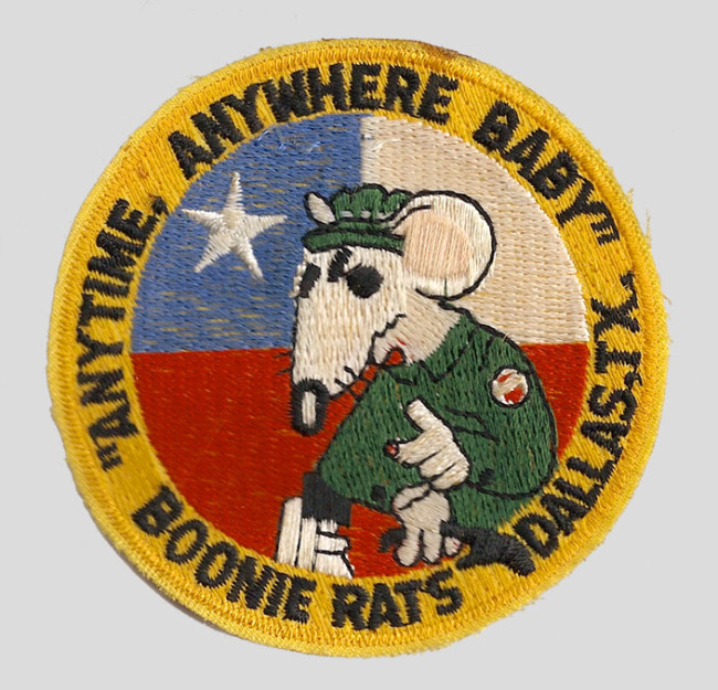 Texas Boonie Rats patch c. late 1980s. Likely from Richard Peele's (of Kansas City Wrecking Crew) collection.