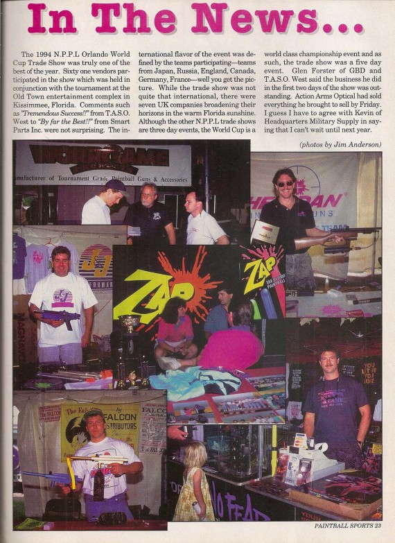 Vendors at the 1994 World Cup, pictured in the February 1995 issue of Paintball Sport International.