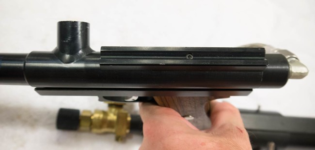 Top view of carter comp shows screwed on sight rail.