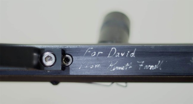 Underside engraving on David Freeman's F-1 Illustrator.