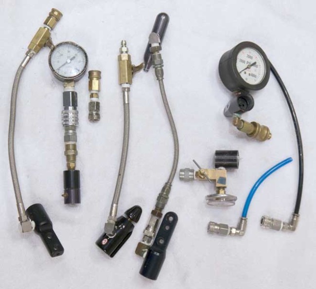 Some of the various pressure testing tools I used when testing LRPs and Autococker Rams.