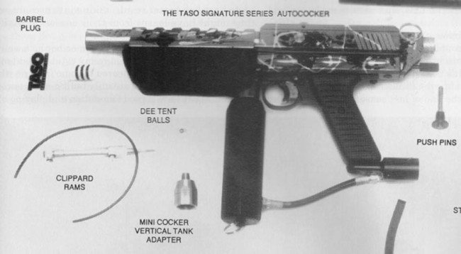 Taso Autococker, Scanned from the January 1995 issue of Paintball Sports International.