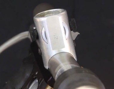 Front of feed tube with #25 engraved on Rick's #25 Stock Class Ghost.