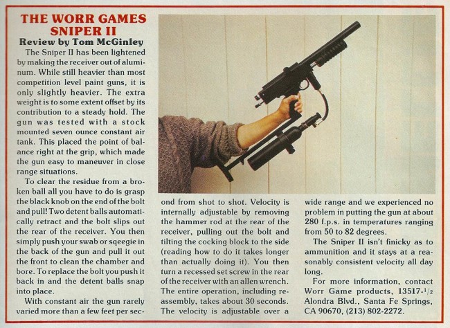 April 1990 Paintball Sport International Sniper 2 article.