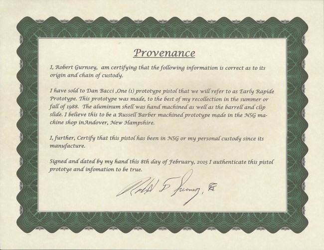 Certificate of Authenticity of Rapide Prototype.