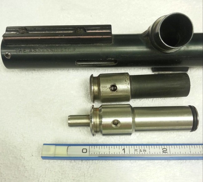 Stock Assassinator bolt under the Assassinator body and over the Lapco Assassinator bolt.