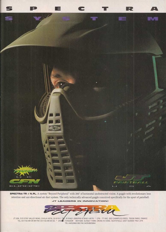 Early JT Spectra ad, scanned from the June 1994 issue of Paintball Sports International.
