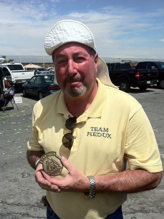 Steve "Mongo" Brett at SC Village during out SO Cal Stock Games holding one of his Ralph's Killboys patches.
