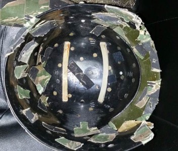 Inside of Chuck Link's Camo'd helmet.