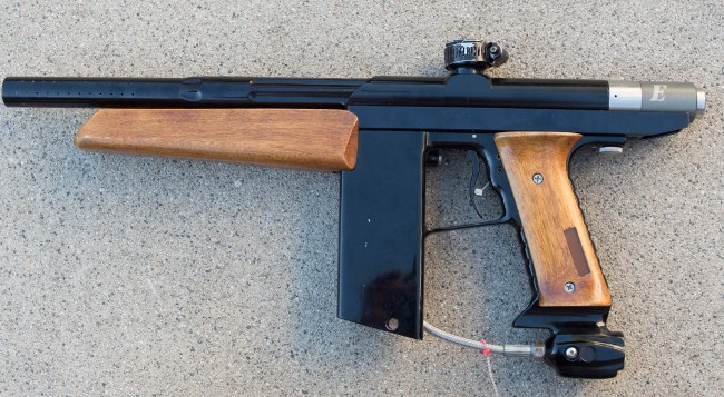 Left side of Hyper Framed Automag with one piece frame, battery pack, drop and asa.