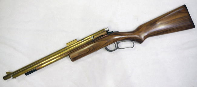 Full left side view of KL-20 Lever action rifle built by G and H customs.