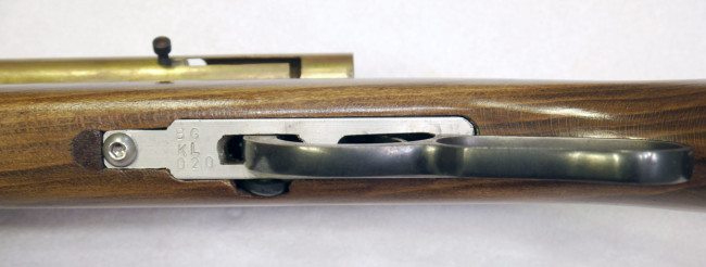 Underside view of KL's lever action plate, stamped with KL-20 on it.