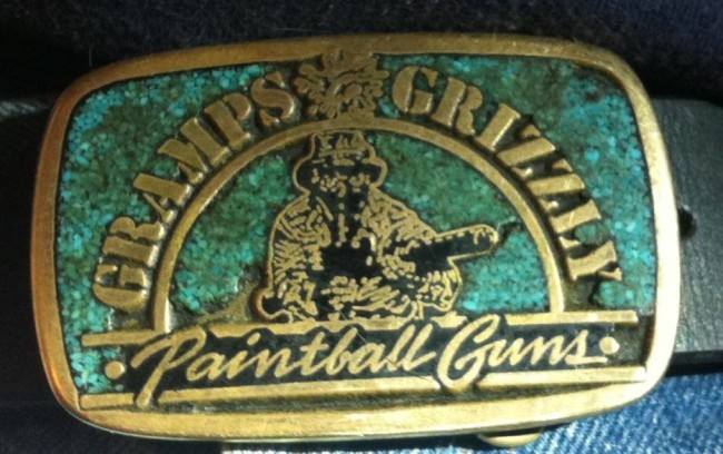 Lou "Gramps" Grubb's Gramps and Grizzly belt buckle. With inlaid turquoise.