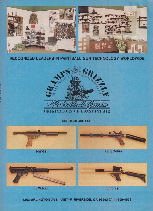 A full page advertisement for Gramps and Grizzly's scanned from the December 1990 issue of Paintcheck.