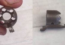 A back and side view of Ken Kidd's revolver hammer.