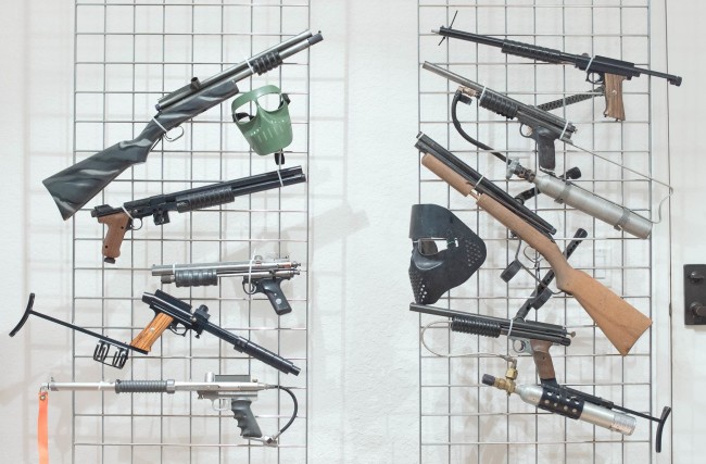 Display set up for an interview with Stan Russell of South Bay Arms.