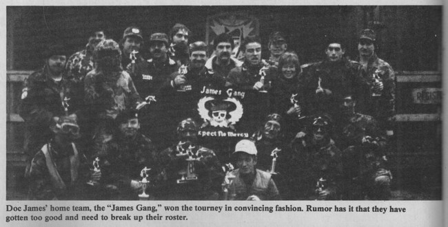 Michael Karman and Jessica Sparks pictured in this photo of the James Gang. Photo scanned from the May 1988 issue of Action Pursuit Games.