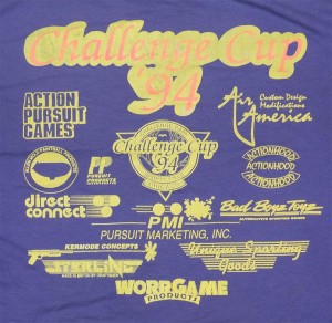 Back side crop of sponsors at Forest Brown's Challenge Cup 1994 Shirt.