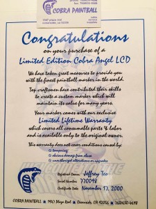 Original Owners certificate which Chris received from the original owner.