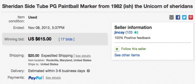 The ebay sale page showing the date and price for this side tube PG.