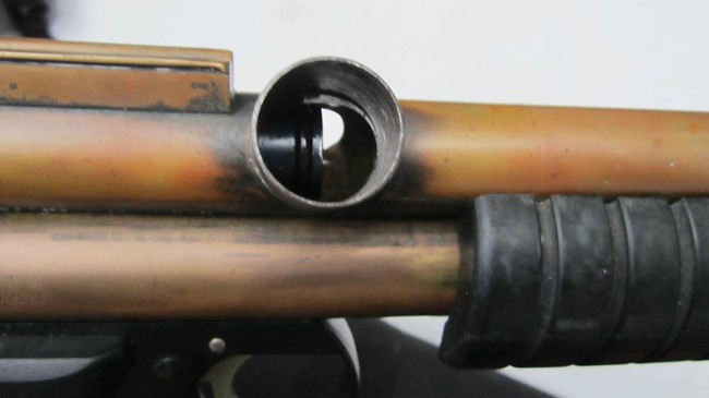 Right side Breech view port on Ted's Tidy Bowl, bolt partially open.