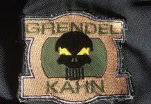 Keith Collin's Grendel Kahn Patch off his Tiger Stripe pull over.