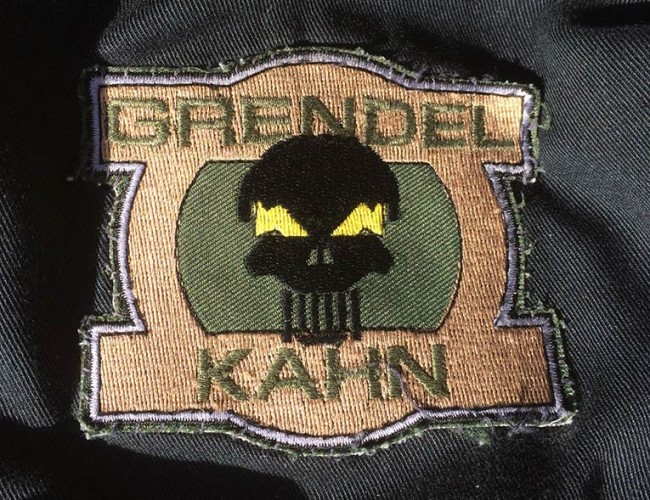 Keith Collin's Grendel Kahn Patch off his Tiger Stripe pull over.