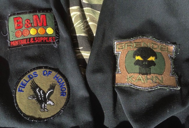 The sleeve's on Keith's Tiger Stripe pullovers with his team patch for Grendel Kahn, Fields of Honor, and B and M.