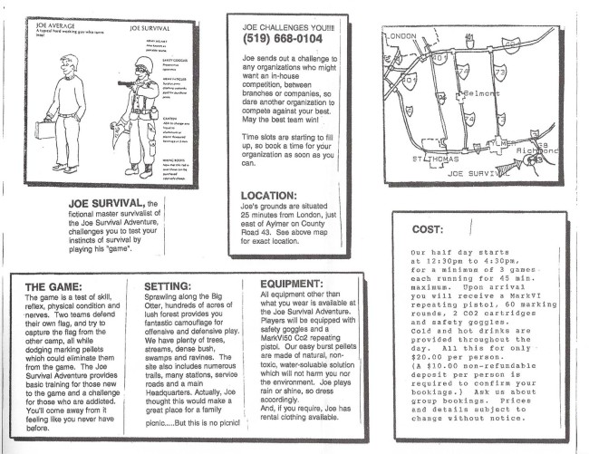 Details on Joe Survival, scanned from paper work sent by Glenn Logie.