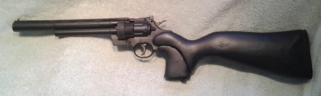 Crosman 357 (3357) custom modified with a longer barrel and a stock by Joe Survival.